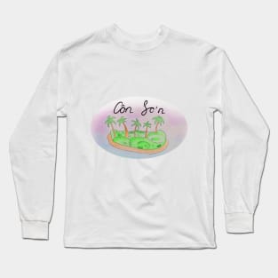 Con Son watercolor Island travel, beach, sea and palm trees. Holidays and rest, summer and relaxation Long Sleeve T-Shirt